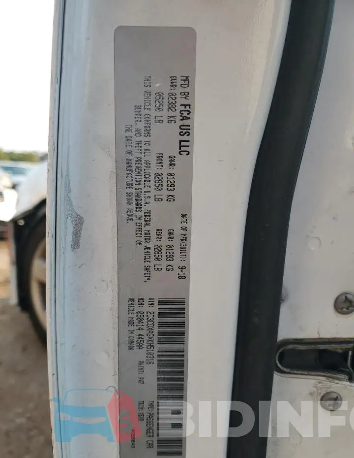 2C3CDXAGXKH510316 Photo# 13