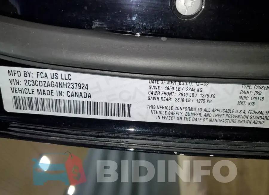 2C3CDZAG4NH237924 Photo# 12