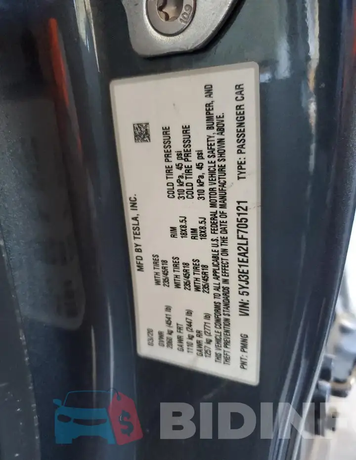 5YJ3E1EA2LF705121 Photo# 13