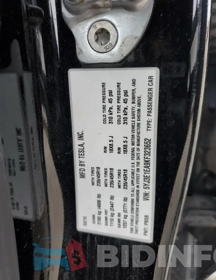 5YJ3E1EA9KF323652 Photo# 12