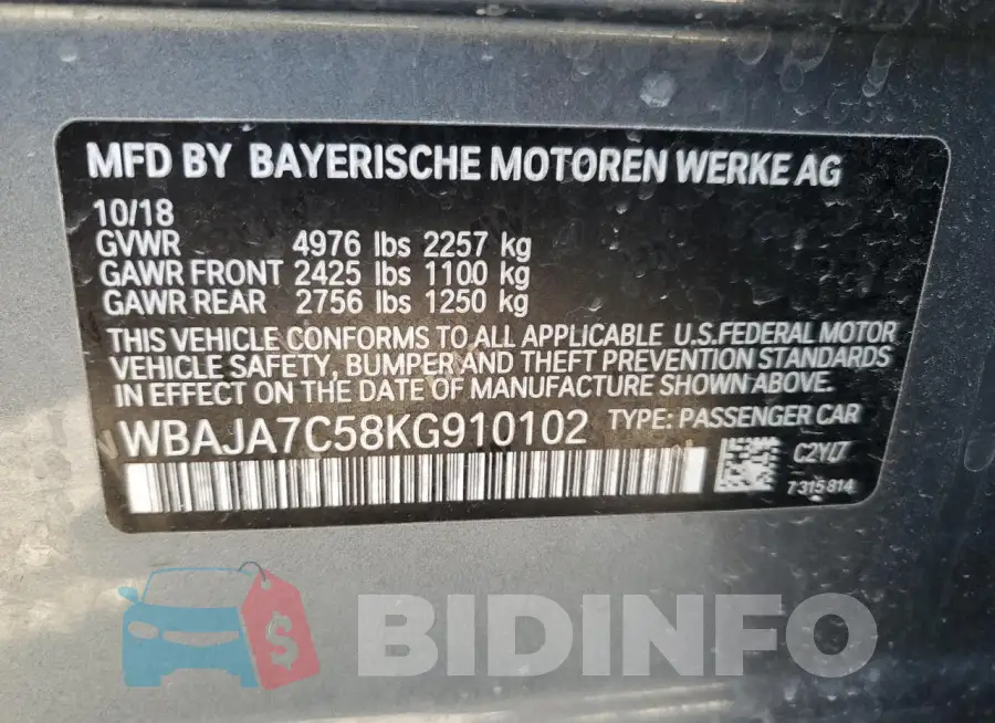 WBAJA7C58KG910102 Photo# 12