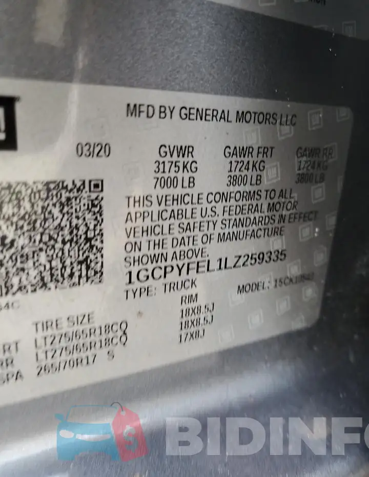 1GCPYFEL1LZ259335 Photo# 13