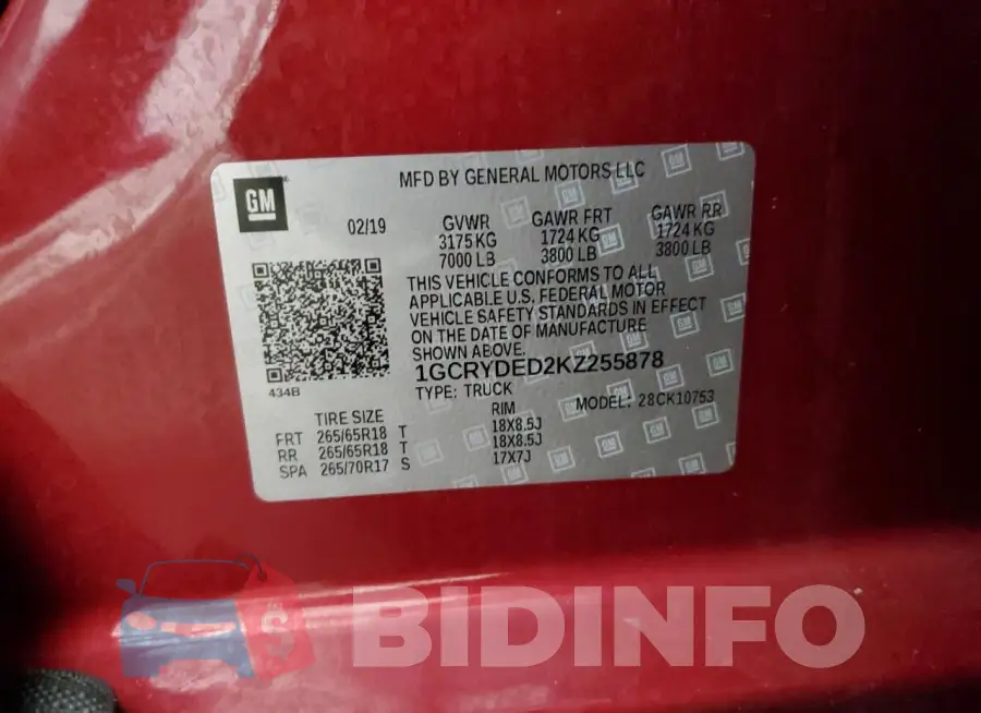 1GCRYDED2KZ255878 Photo# 13