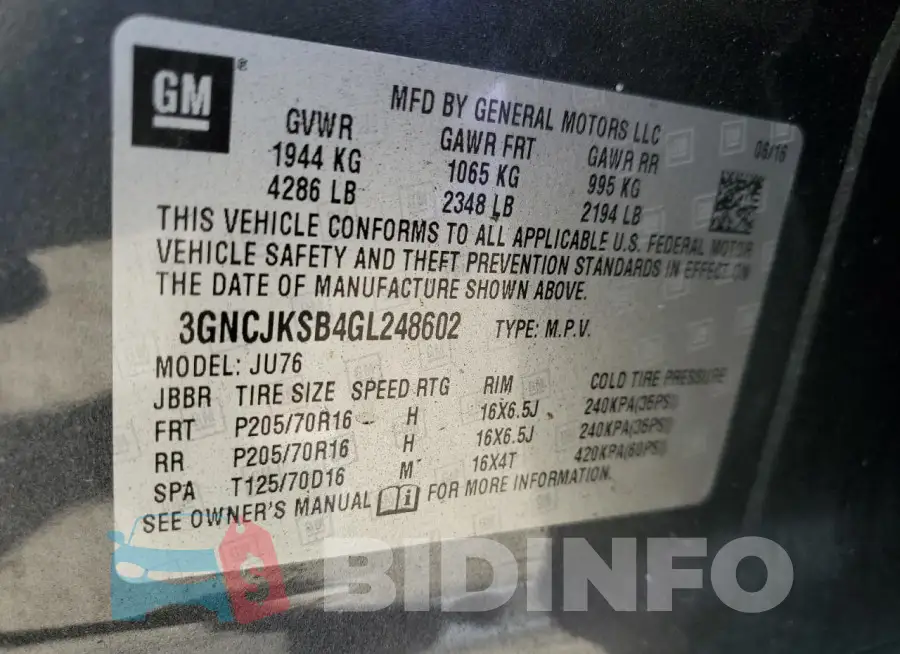 3GNCJKSB4GL248602 Photo# 13