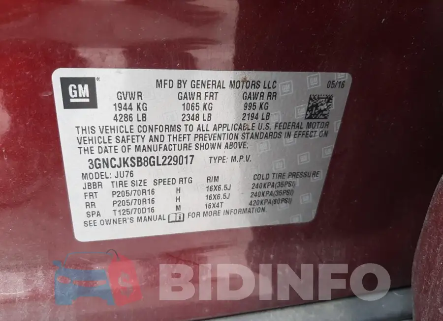 3GNCJKSB8GL229017 Photo# 14