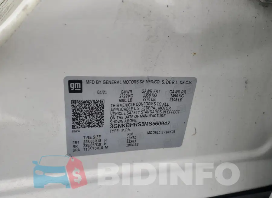 3GNKBHRS5MS560947 Photo# 13