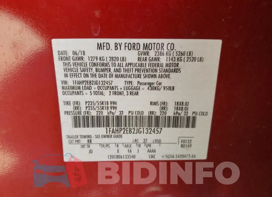 1FAHP2E82JG132457 Photo# 12