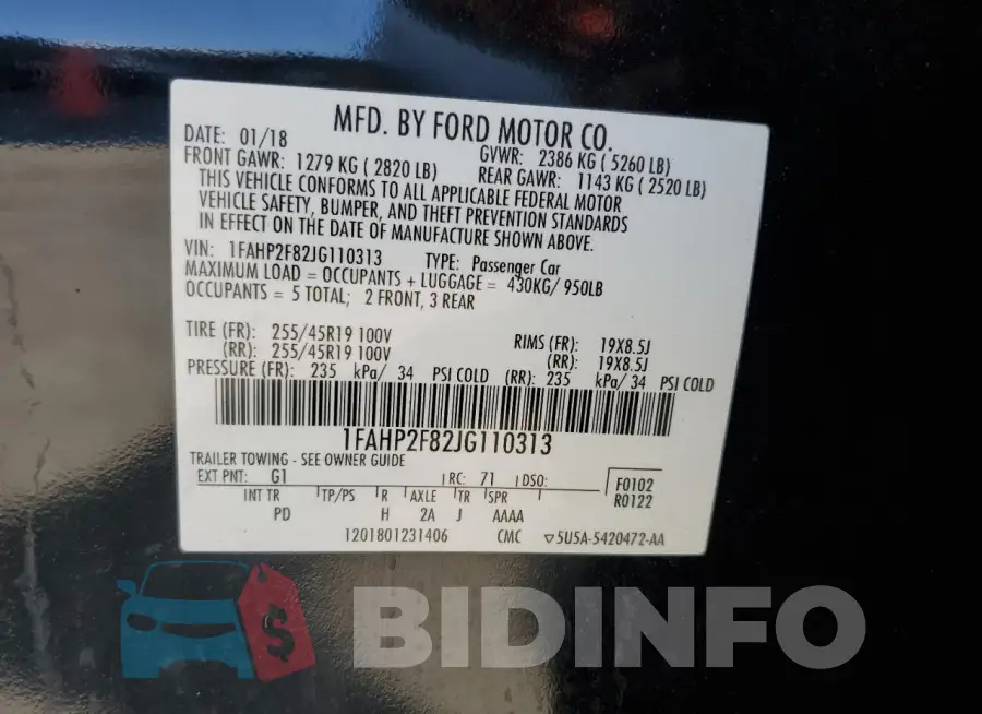1FAHP2F82JG110313 Photo# 13