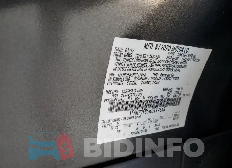 1FAHP2F85HG117668 Photo# 12