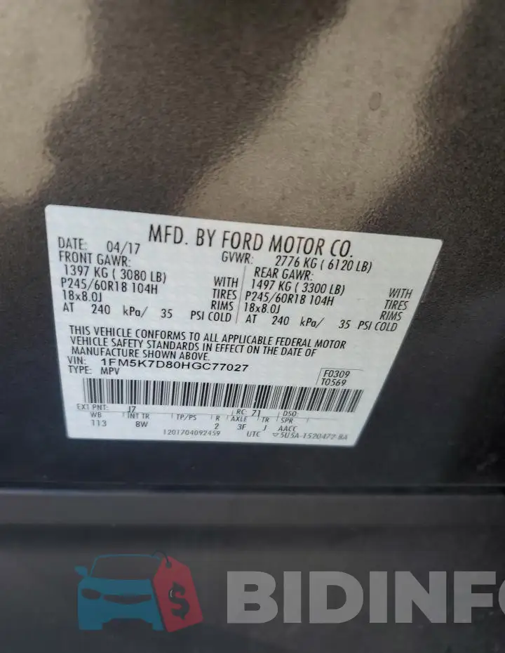 1FM5K7D80HGC77027 Photo# 13