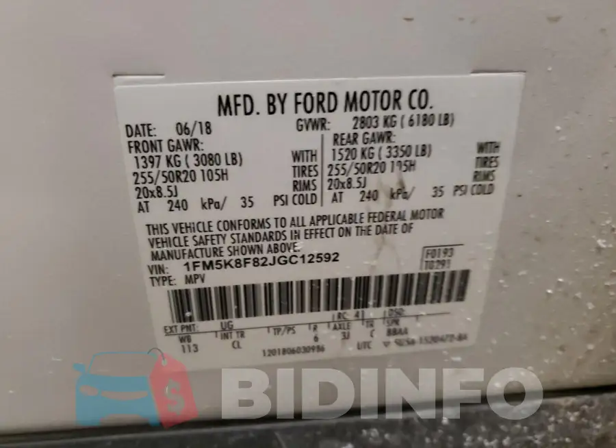 1FM5K8F82JGC12592 Photo# 13