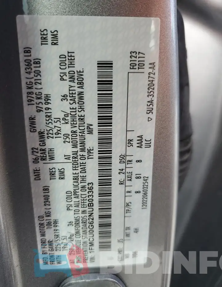 1FMCU0G62NUB03363 Photo# 13