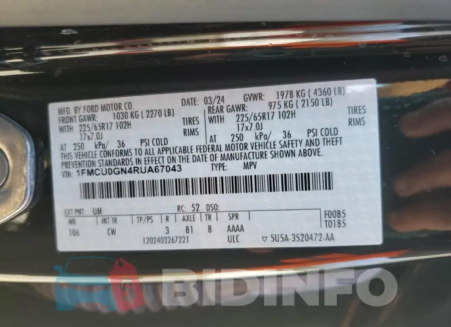 1FMCU0GN4RUA67043 Photo# 13