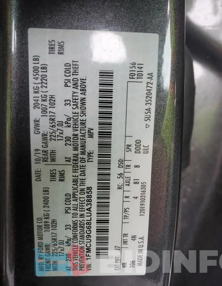 1FMCU9G68LUA38858 Photo# 13