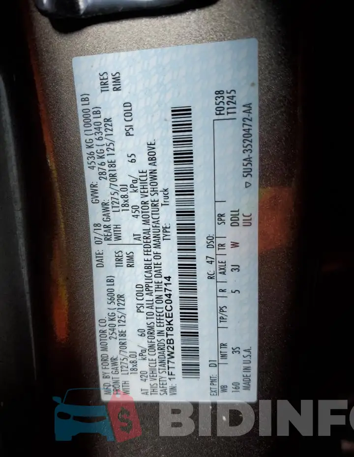 1FT7W2BT8KEC04714 Photo# 12