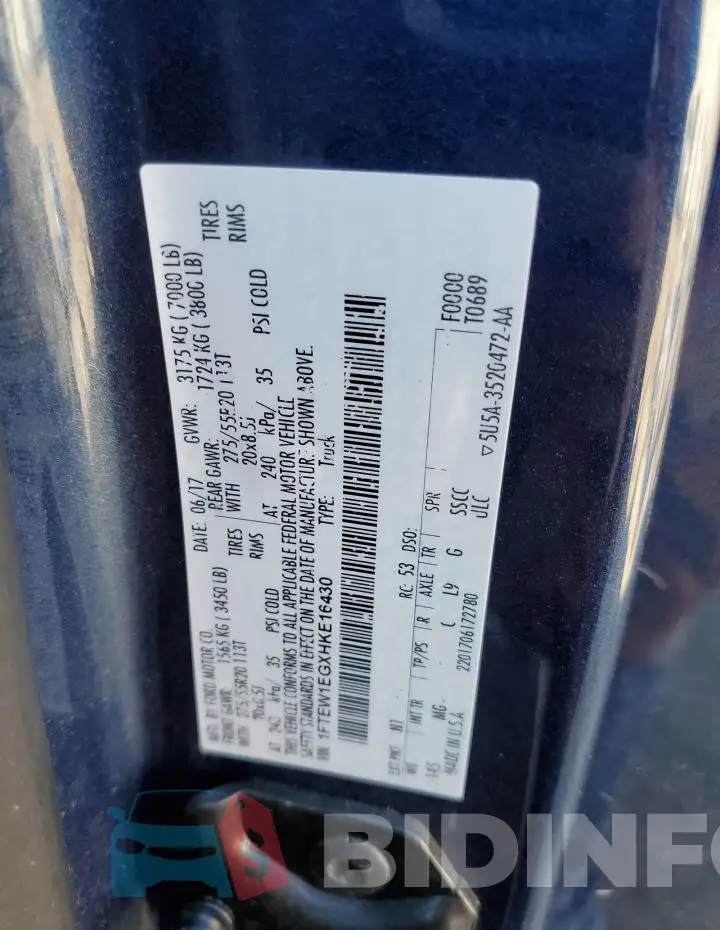 1FTEW1EGXHKE16430 Photo# 12