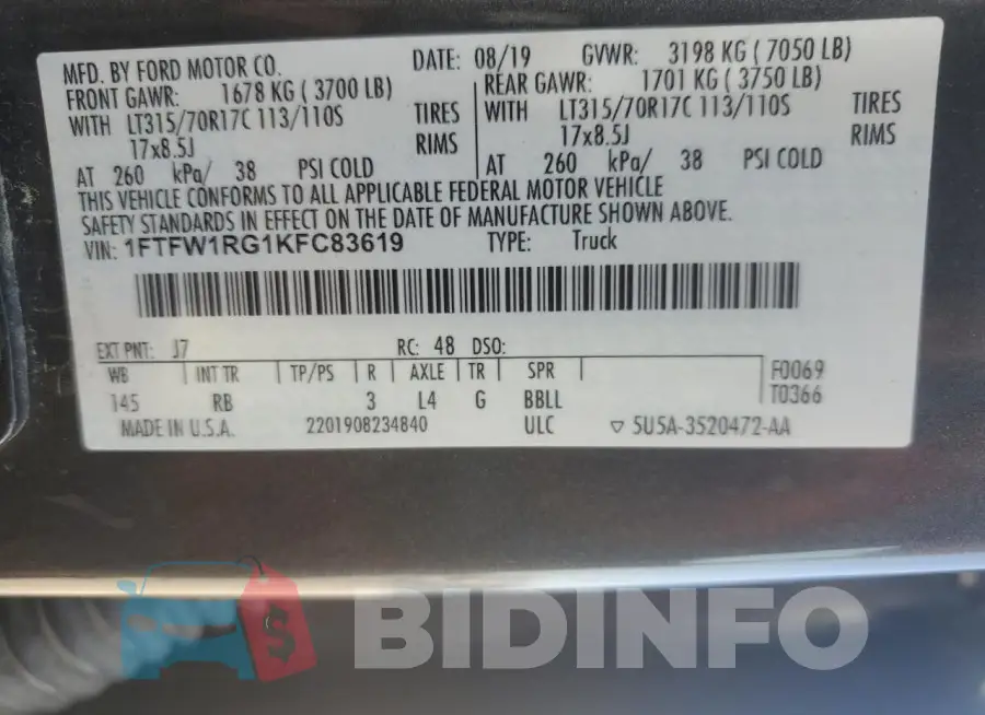 1FTFW1RG1KFC83619 Photo# 12