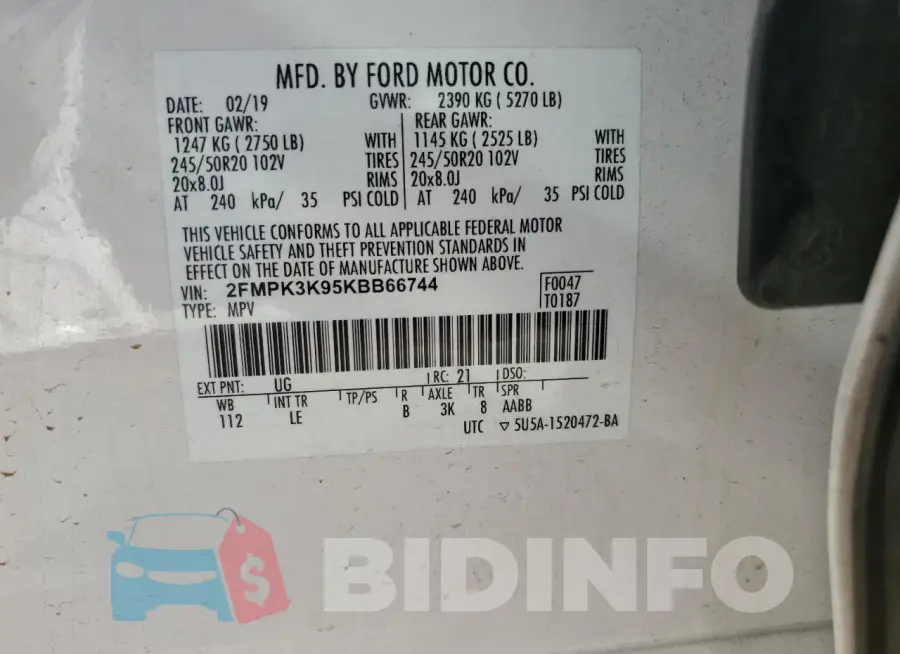 2FMPK3K95KBB66744 Photo# 13