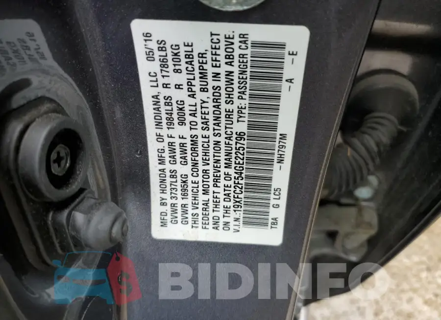 19XFC2F54GE225796 Photo# 12