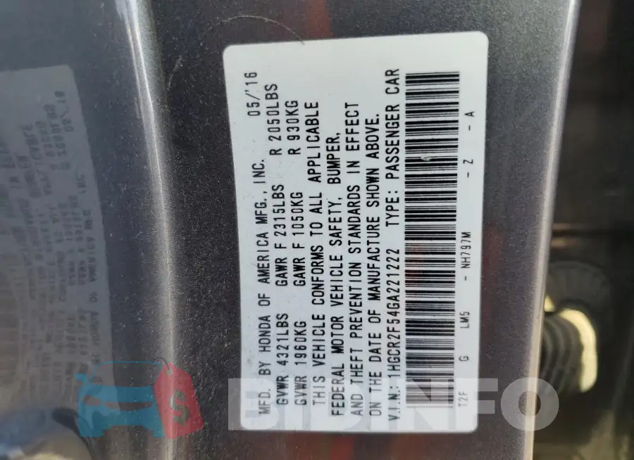 1HGCR2F54GA221222 Photo# 12