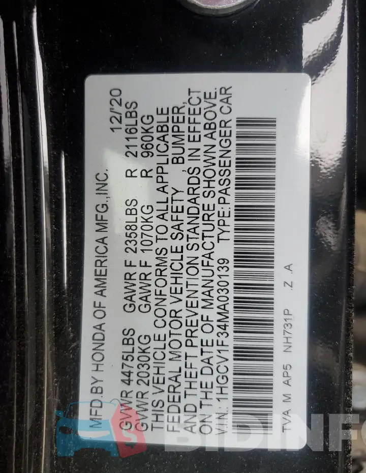 1HGCV1F34MA030139 Photo# 12