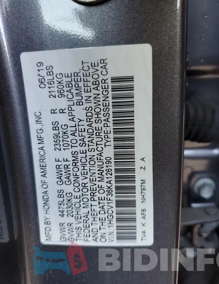 1HGCV1F36KA126190 Photo# 12