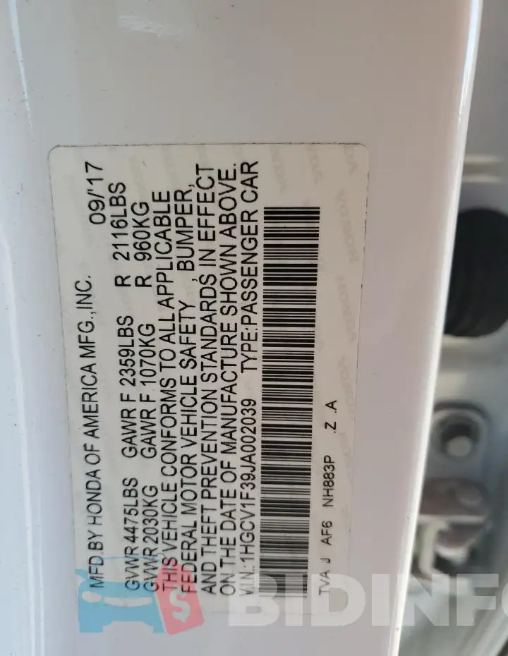 1HGCV1F39JA002039 Photo# 12