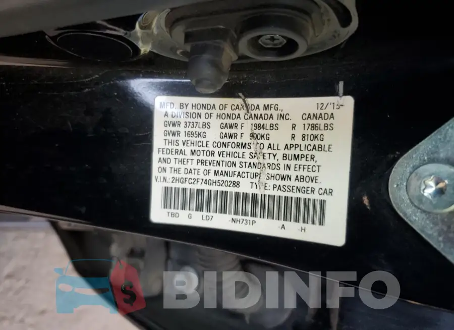 2HGFC2F74GH520288 Photo# 12