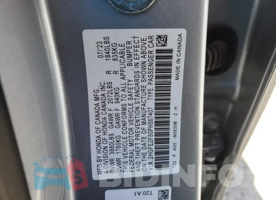2HGFE2F50PH567407 Photo# 12