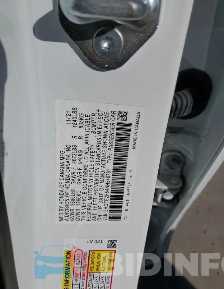 2HGFE2F54NH546797 Photo# 13