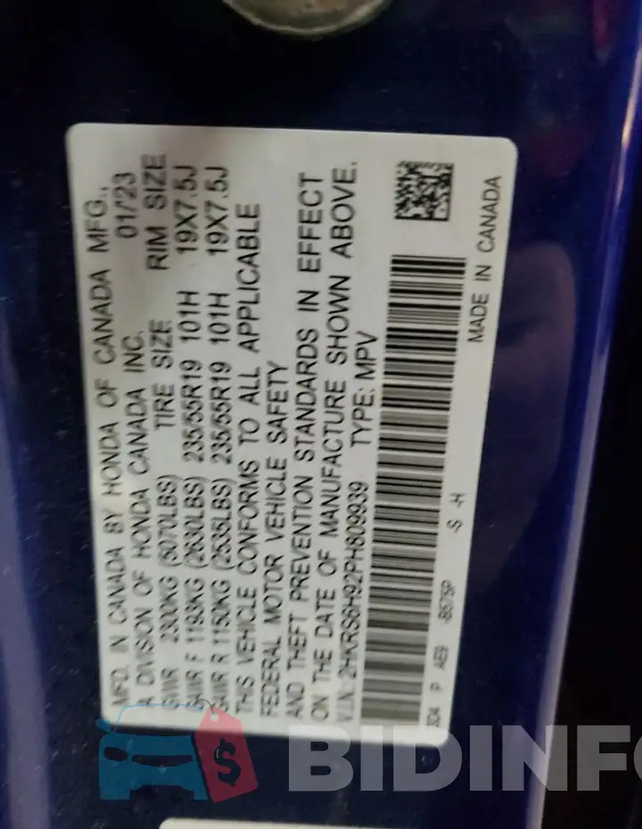 2HKRS6H92PH809939 Photo# 14