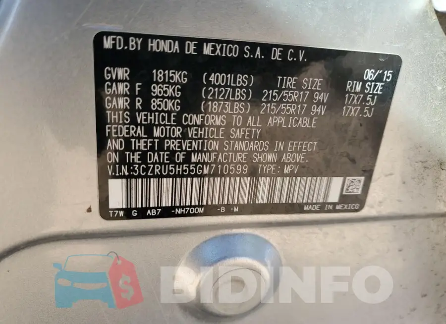 3CZRU5H55GM710599 Photo# 14