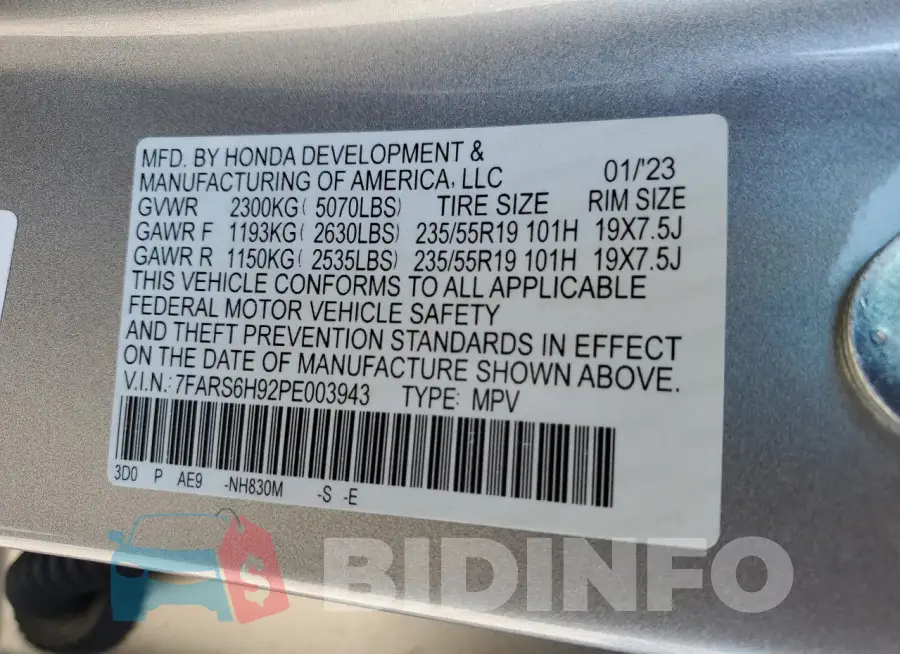 7FARS6H92PE003943 Photo# 13