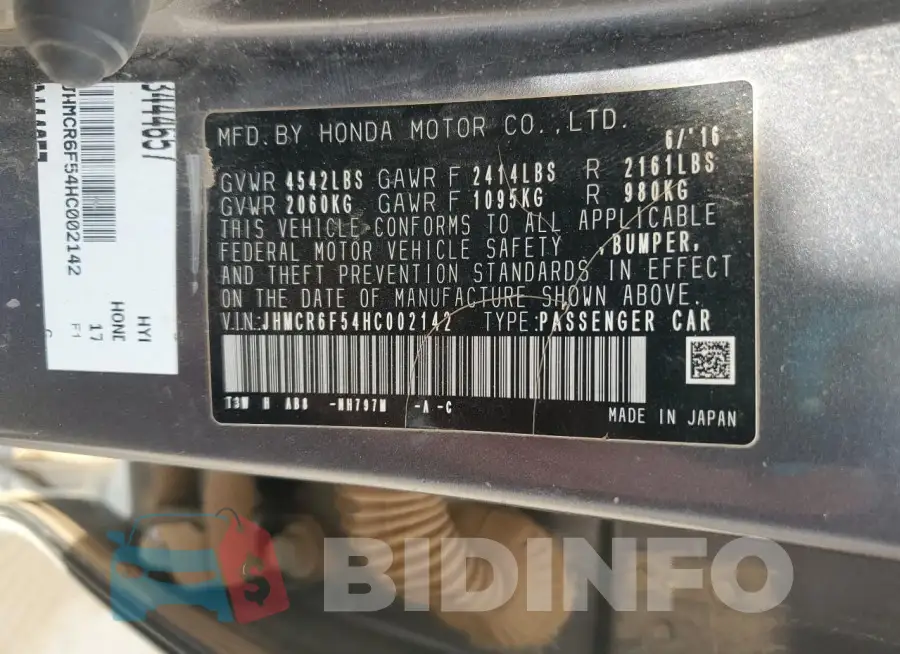 JHMCR6F54HC002142 Photo# 12