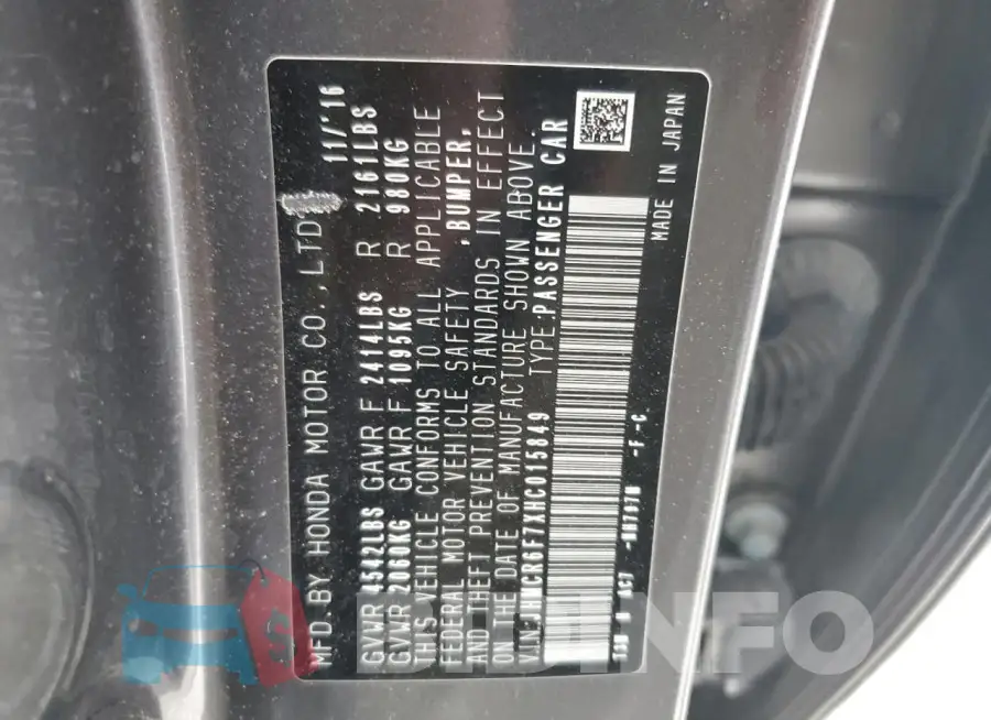 JHMCR6F7XHC015849 Photo# 12