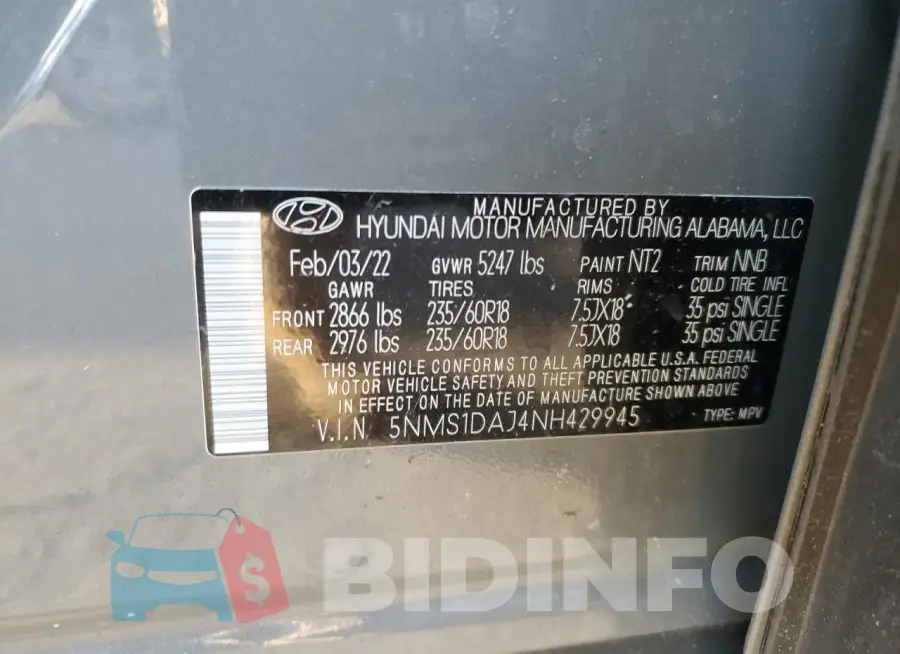 5NMS1DAJ4NH429945 Photo# 13