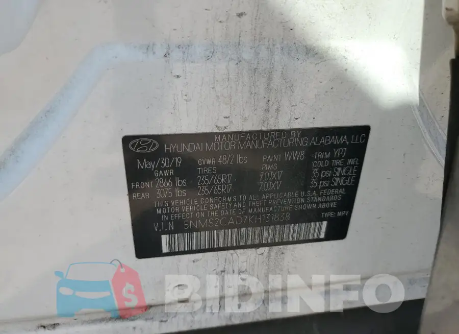 5NMS2CAD7KH131838 Photo# 14