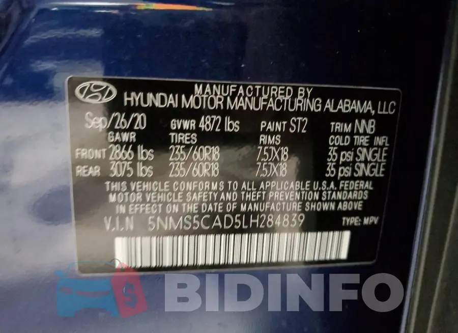 5NMS5CAD5LH284839 Photo# 13