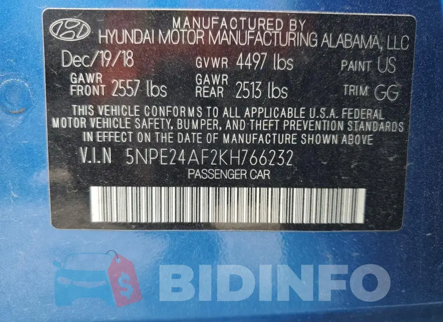 5NPE24AF2KH766232 Photo# 12