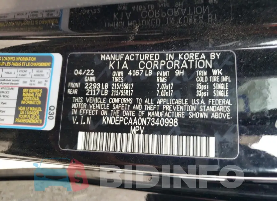 KNDEPCAA0N7340998 Photo# 13