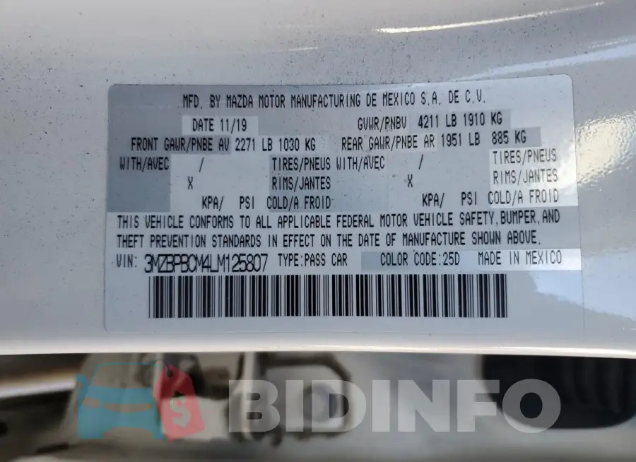 3MZBPBCM4LM125807 Photo# 13