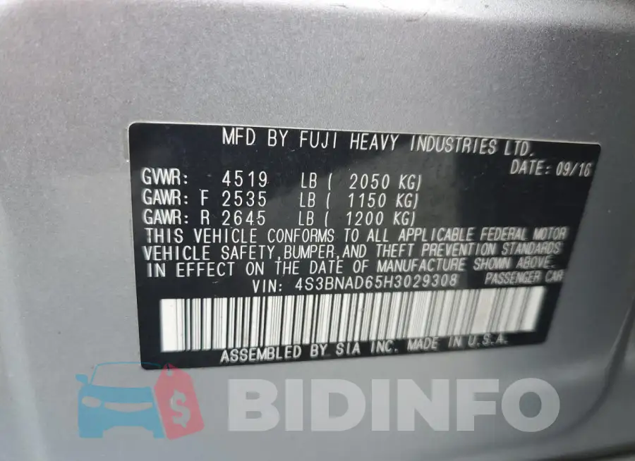 4S3BNAD65H3029308 Photo# 12