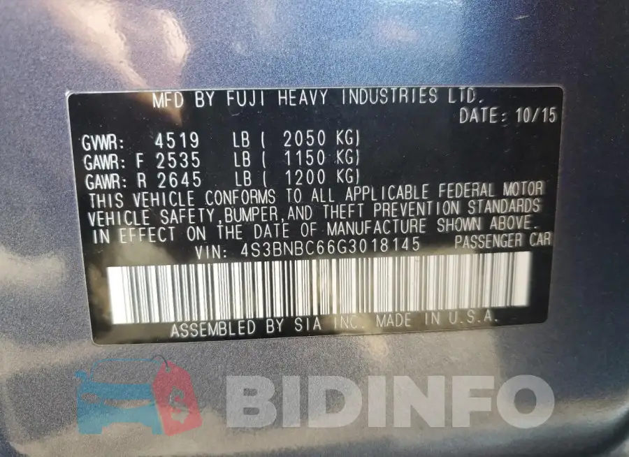 4S3BNBC66G3018145 Photo# 13