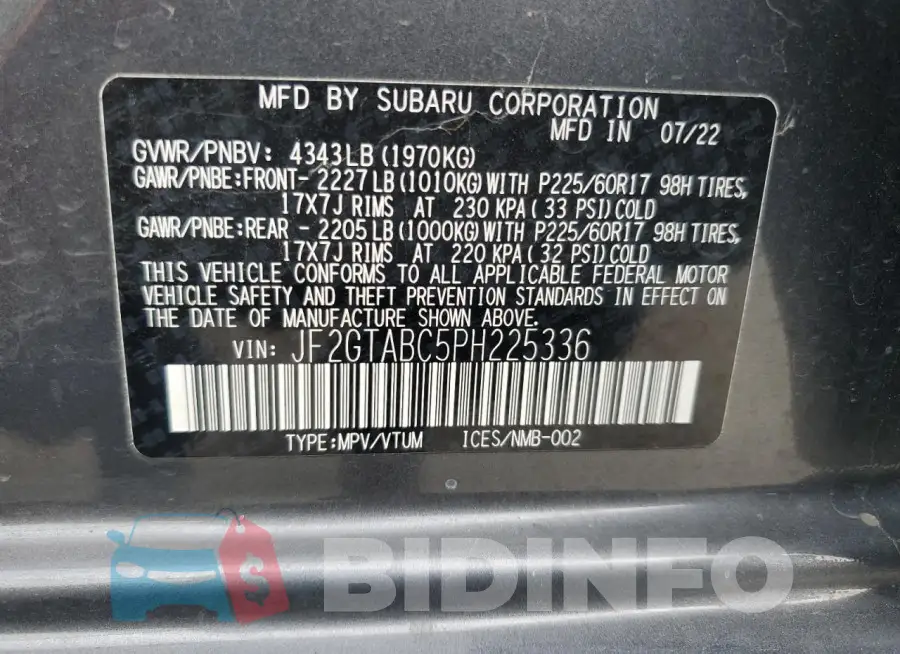 JF2GTABC5PH225336 Photo# 12