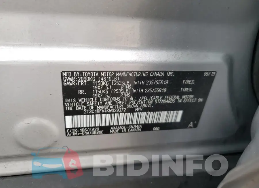 2T3C1RFV4KW029372 Photo# 13