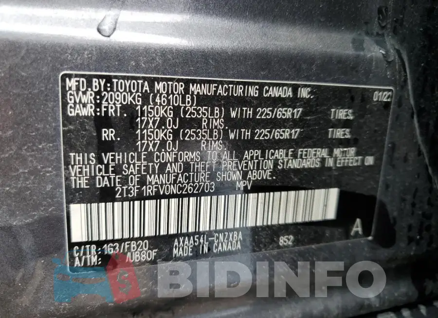 2T3F1RFV0NC262703 Photo# 13