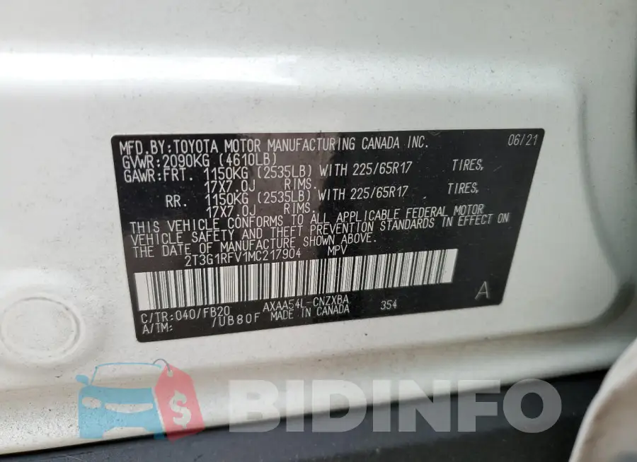 2T3G1RFV1MC217904 Photo# 13