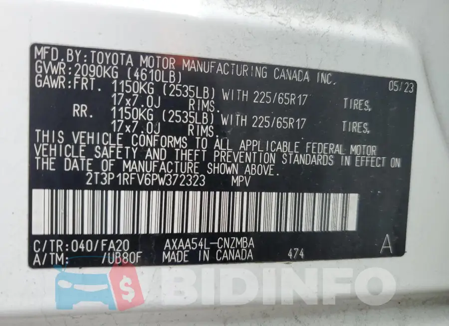 2T3P1RFV6PW372323 Photo# 14