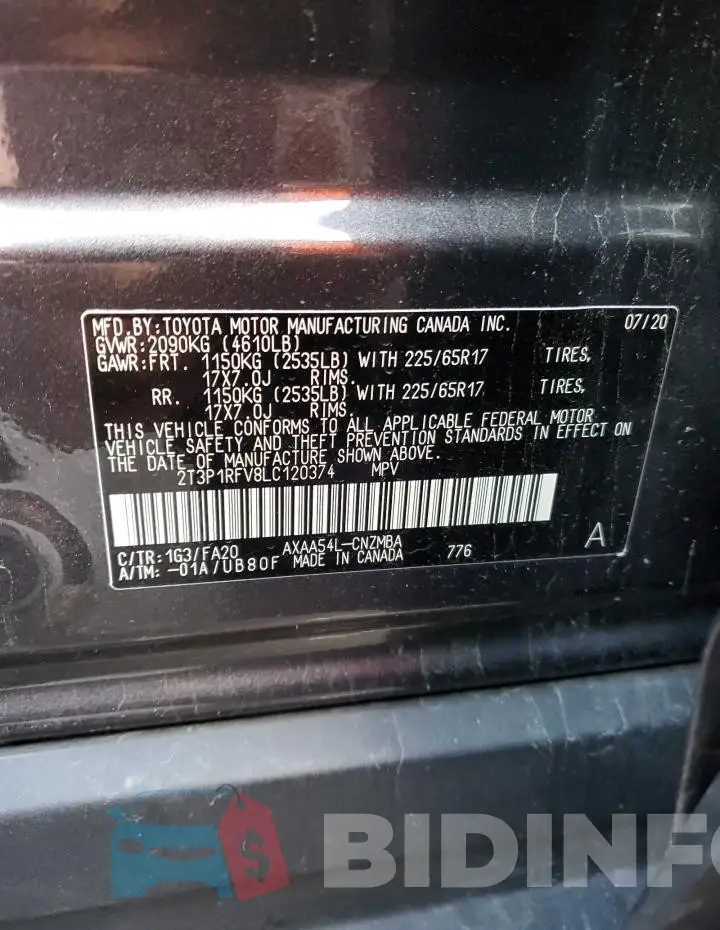 2T3P1RFV8LC120374 Photo# 14