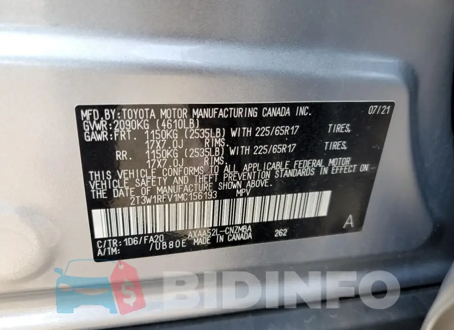 2T3W1RFV1MC156193 Photo# 13